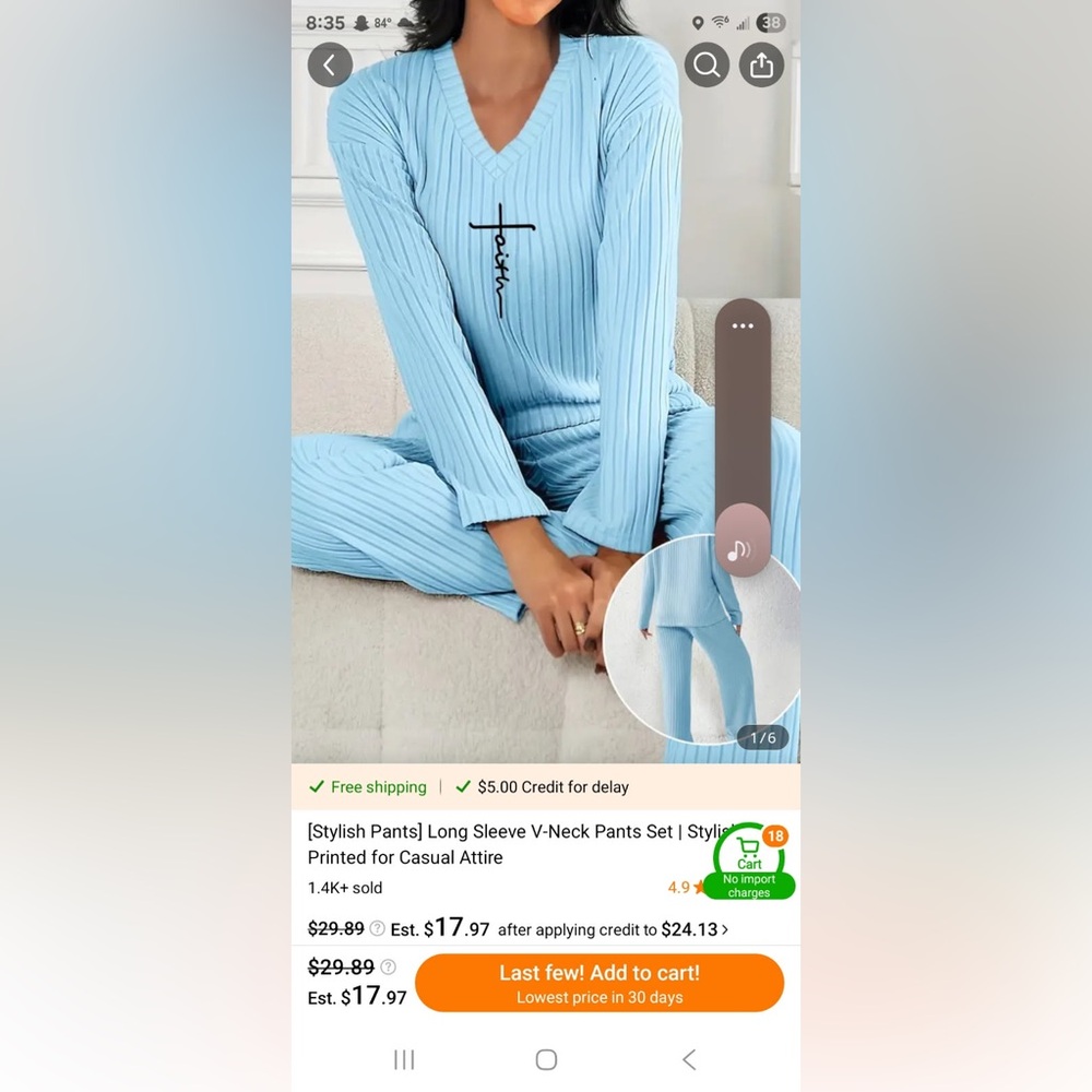Light Blue Ribbed Lounge Set